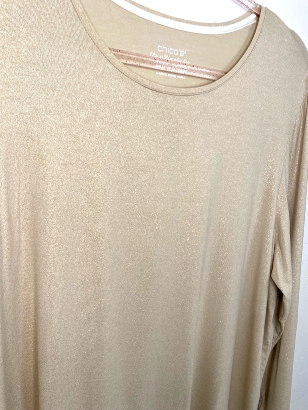 Chico's 3/XL Champagne Shimmer Ultimate Tee Women's Neutral Sparle Long-Sleeved - Picture 4 of 5
